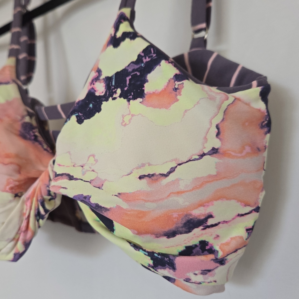Maaji Yellow Peach Floral Twist Front Strappy Swim Bikini Top - Picture 5 of 10